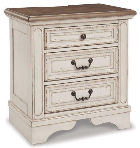 Realyn King Upholstered Panel Bed with Mirrored Dresser, Chest and Nightstand
