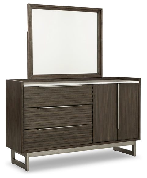Arkenton California King Panel Bed with Mirrored Dresser and Chest