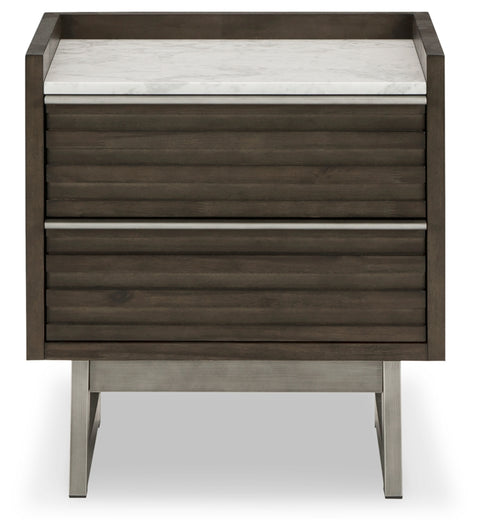 Arkenton California King Panel Bed with Mirrored Dresser, Chest and Nightstand