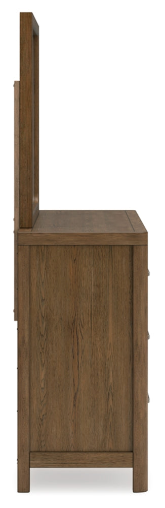 Cabalynn California King Panel Bed with Storage with Mirrored Dresser and Chest