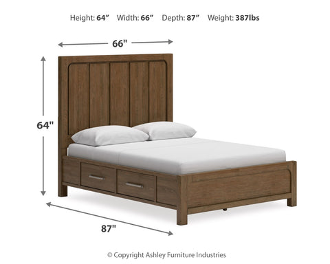 Cabalynn Queen Panel Bed with Storage with Mirrored Dresser and 2 Nightstands