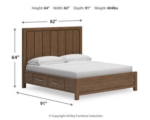 Cabalynn California King Panel Bed with Storage with Mirrored Dresser and Nightstand