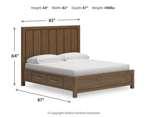 Cabalynn King Panel Bed with Storage with Mirrored Dresser, Chest and Nightstand