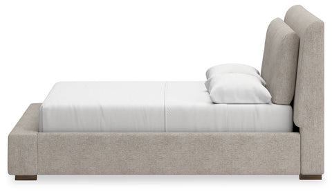 Cabalynn Queen Upholstered Bed with Mirrored Dresser and Chest