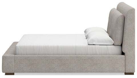 Cabalynn King Upholstered Bed with Mirrored Dresser and Chest