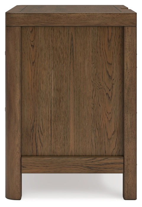 Cabalynn California King Panel Bed with Storage with Mirrored Dresser and 2 Nightstands