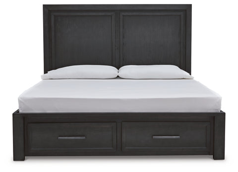Foyland California King Panel Storage Bed with Mirrored Dresser